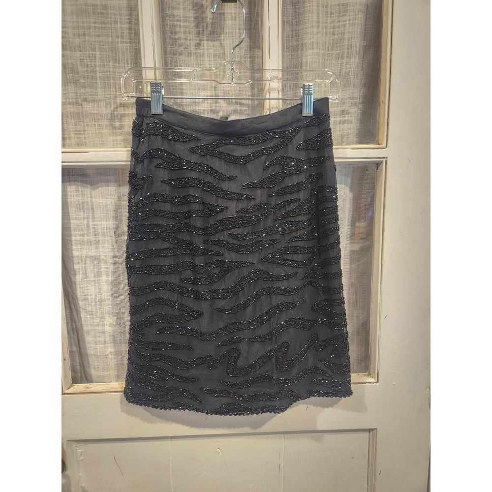 Black Silk‎ Beaded Knee Length Skirt Women's Size 6
